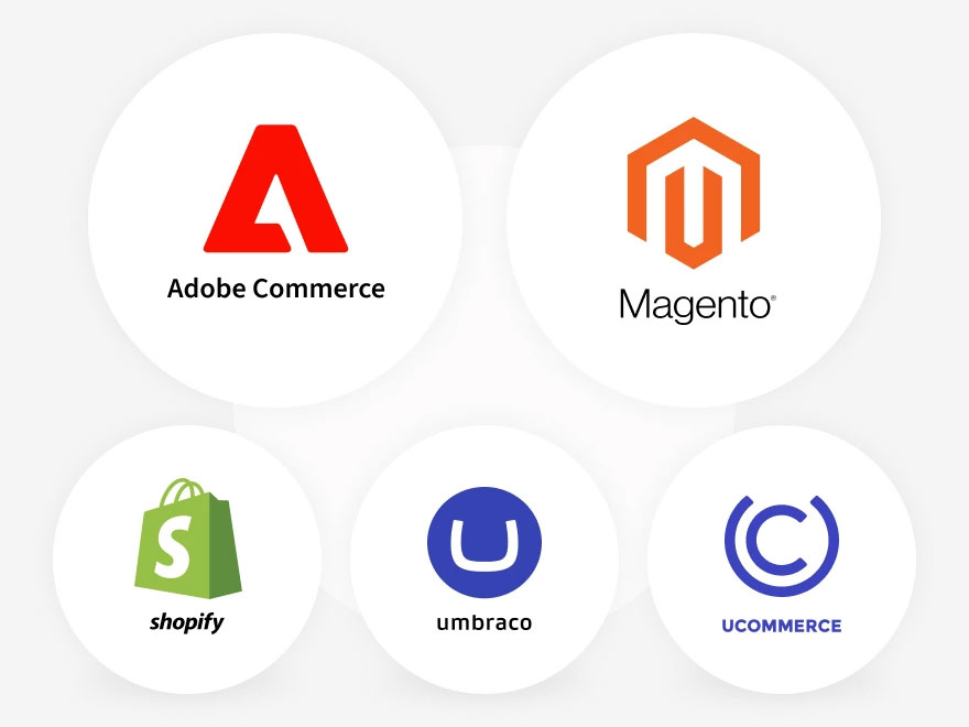 Magento, Adobe Commerce, Shopify og Umbraco e-commerce systemer
